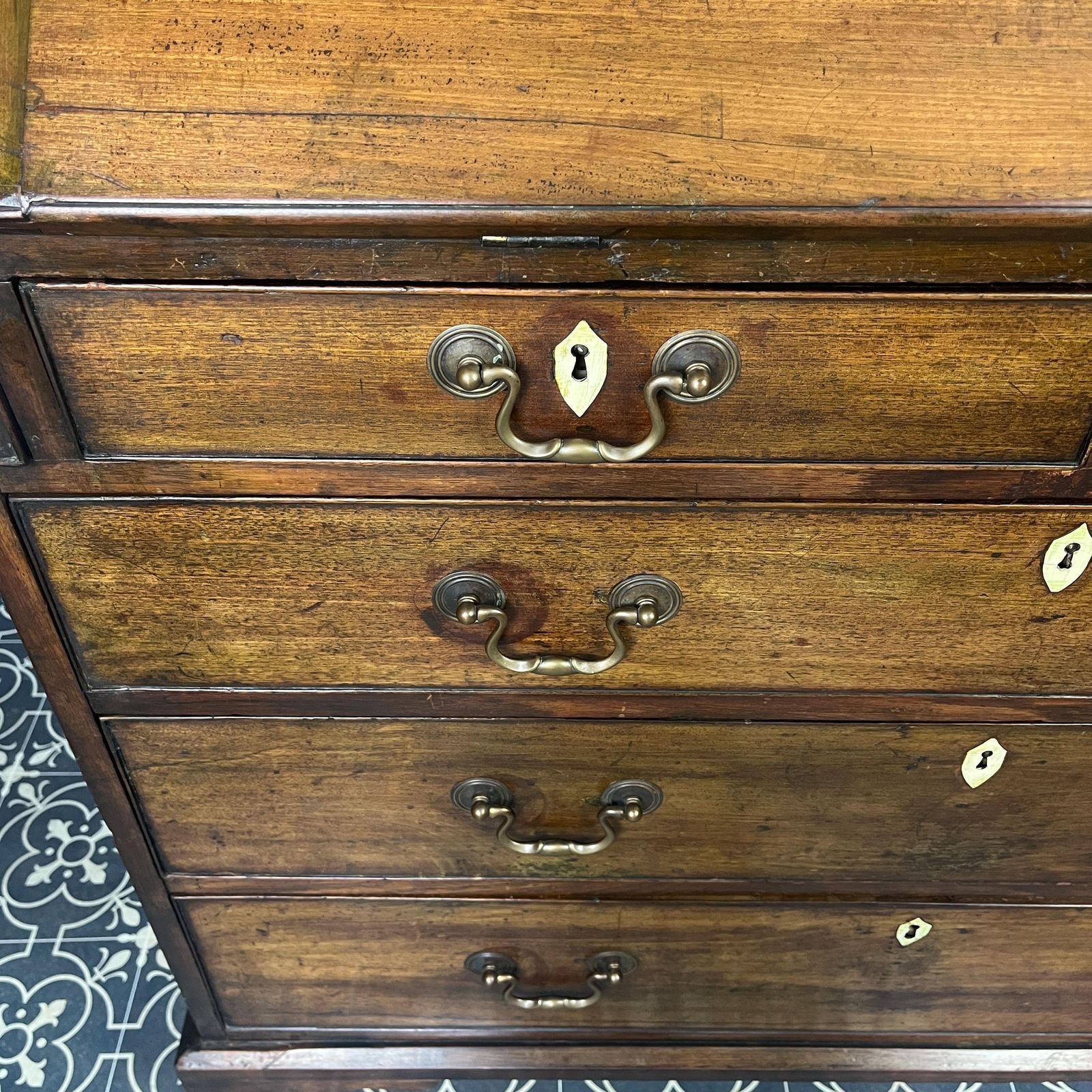Antique Georgian Mahogany Bureau, Study Furniture, Drawer Desk, Mid  18th Century Cabinet, Library Interior Decor, Period Home photo 1395.0