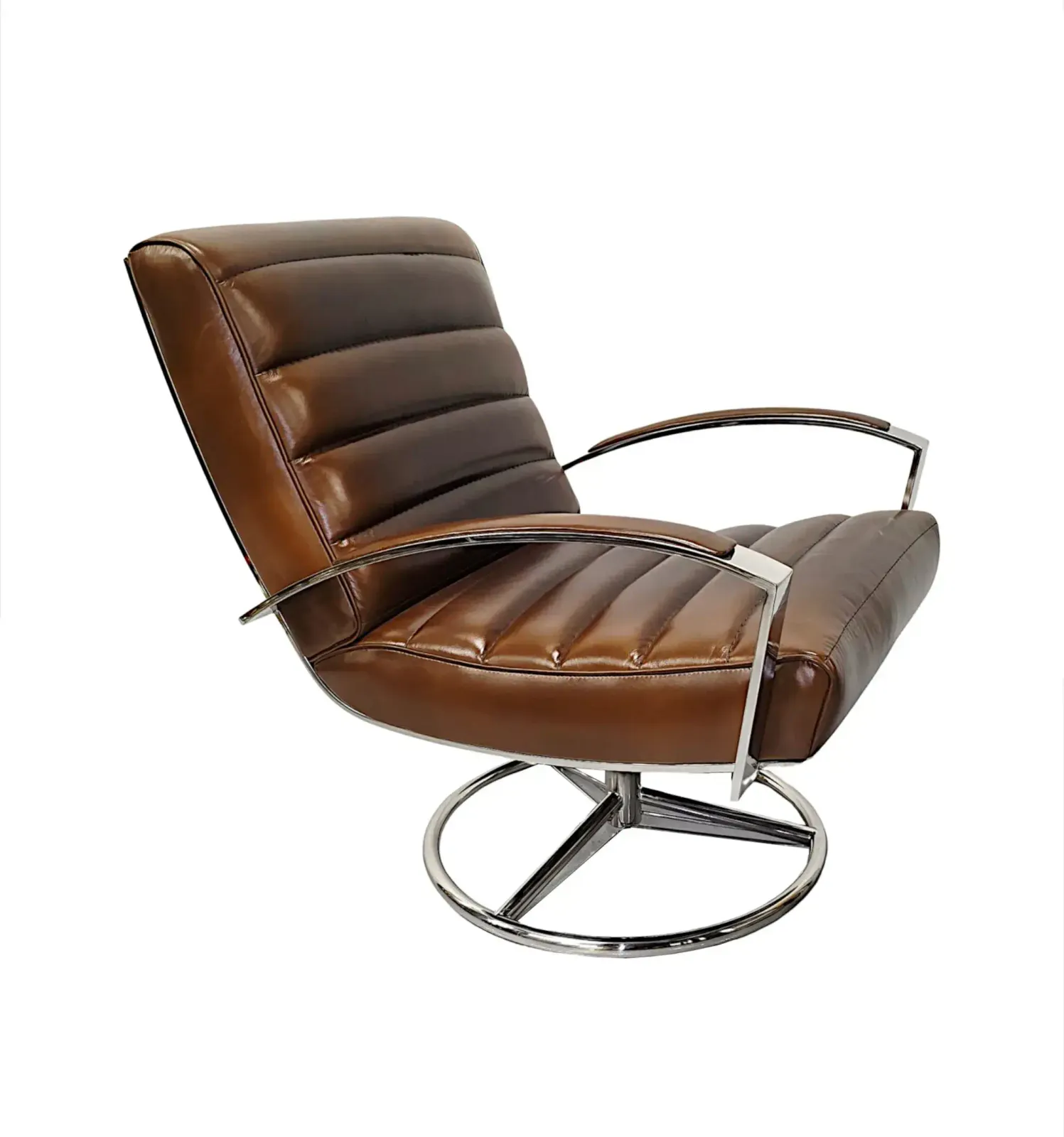 A Stunning Mid Century Style Leather And Chrome Revolving Armchair photo Furniture