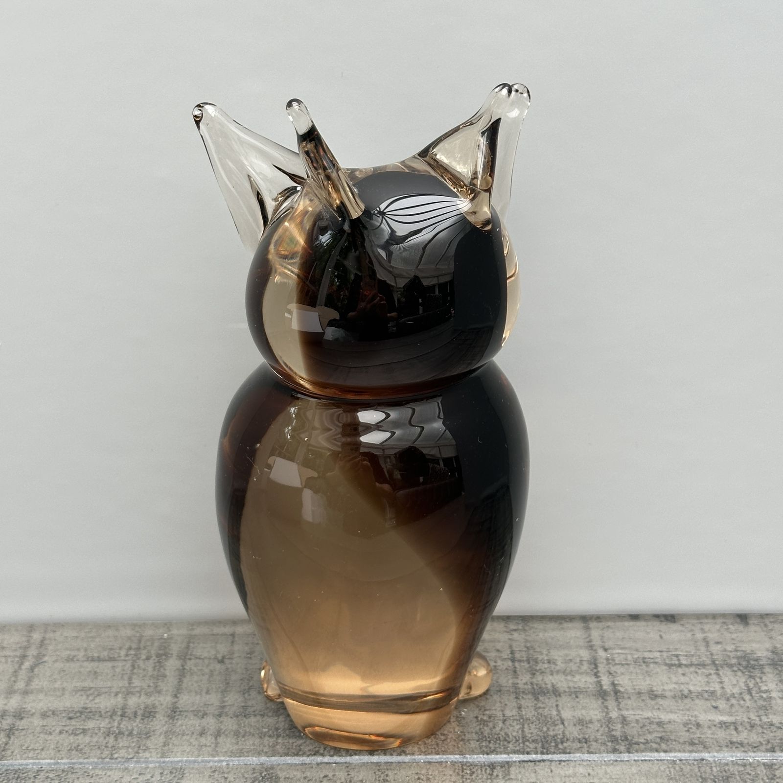 Mcm Murano Style Owl Handcrafted Amber Brown Large Glass Sculpture Paperweight photo Art