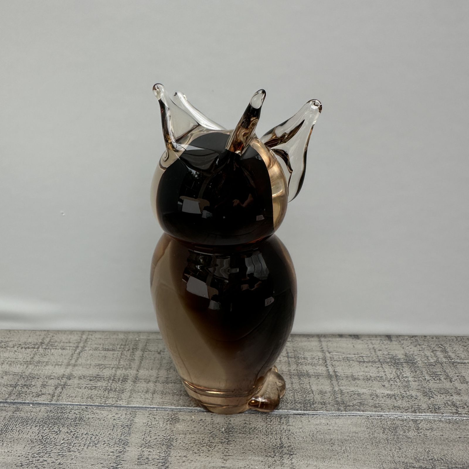 Mcm Murano Style Owl Handcrafted Amber Brown Large Glass Sculpture Paperweight photo buy