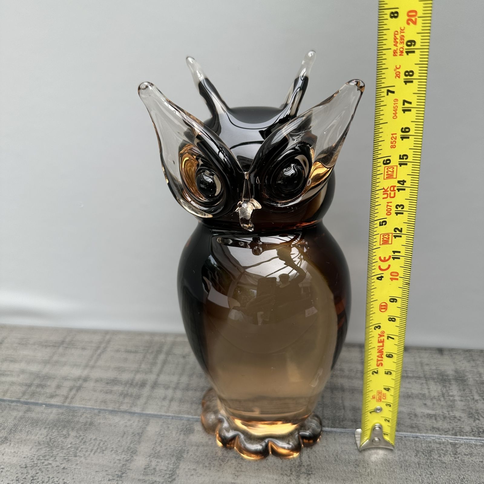 photo vinterior Mcm Murano Style Owl Handcrafted Amber Brown Large Glass Sculpture Paperweight