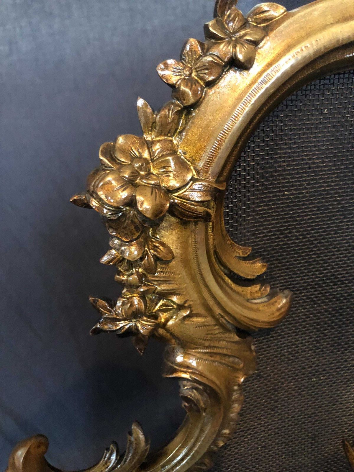 Rare Antique French Baroque Ornate Brass Fireplace Screen Guard photo vinterior