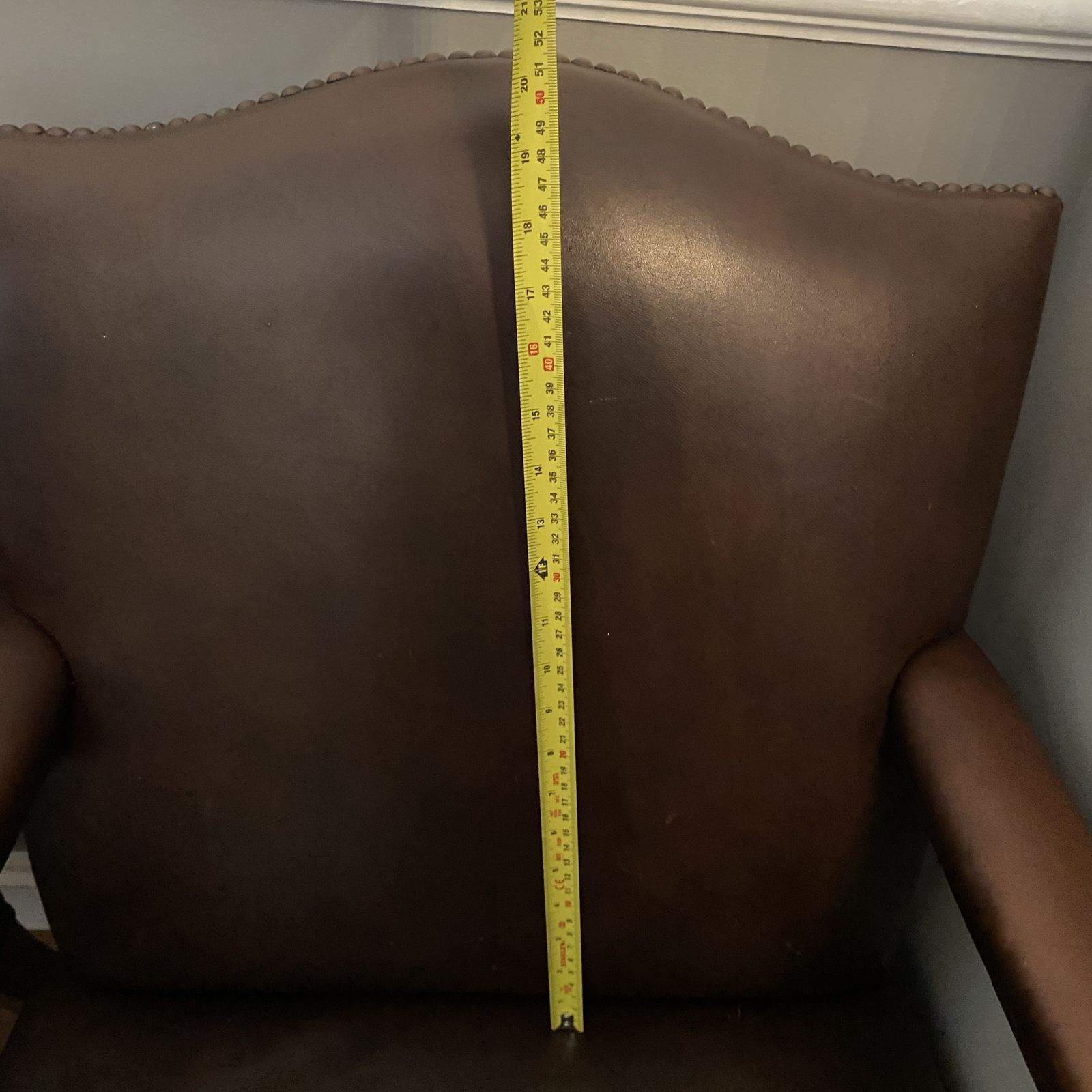 Furniture 19th Century Antique Brown Leather Studded Gainsborough Caver Library Armchairs photo