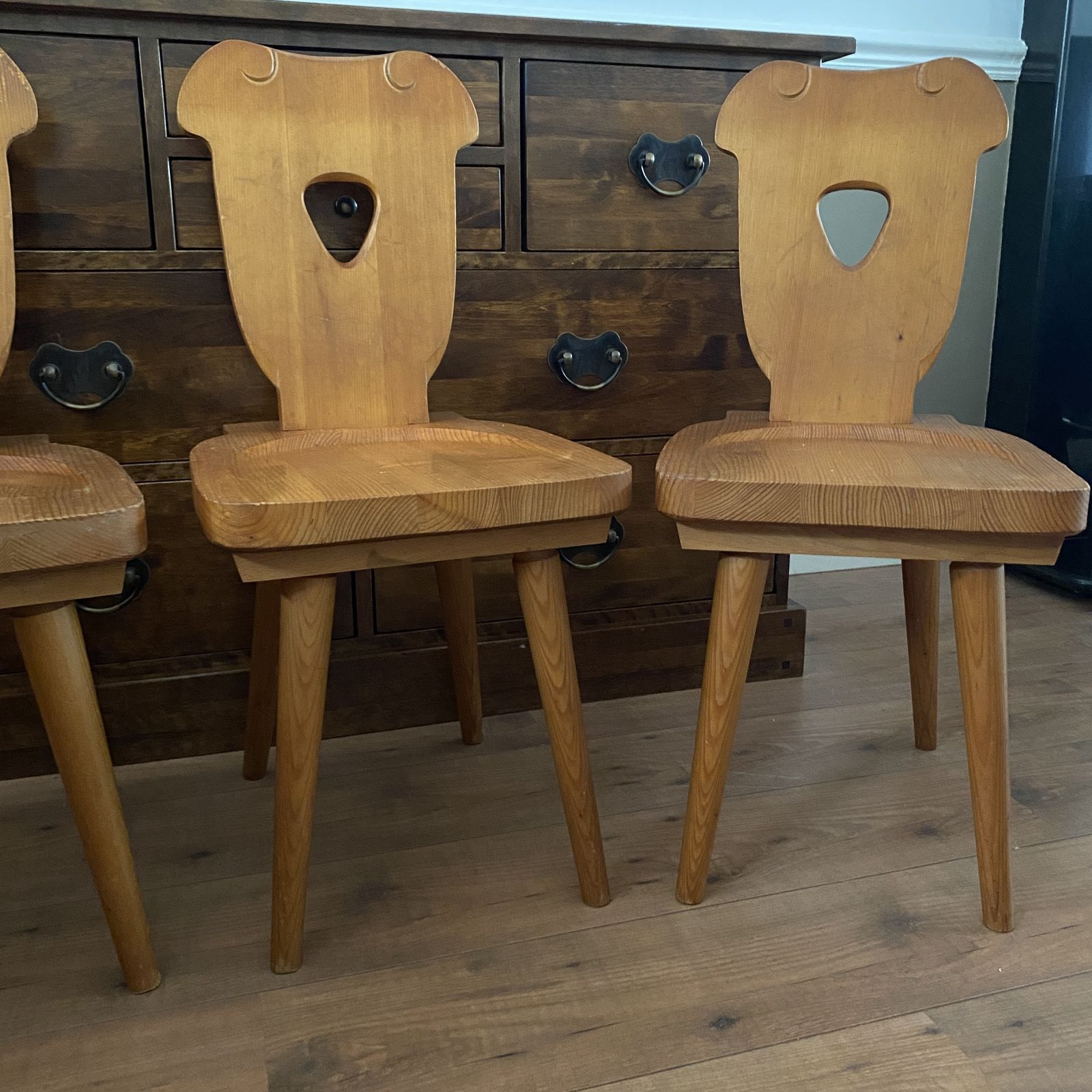 Polish 1970s Zydel Redyk B Alpine Tavern Style Wooden Dining Chairs Rustic Pine photo furniture