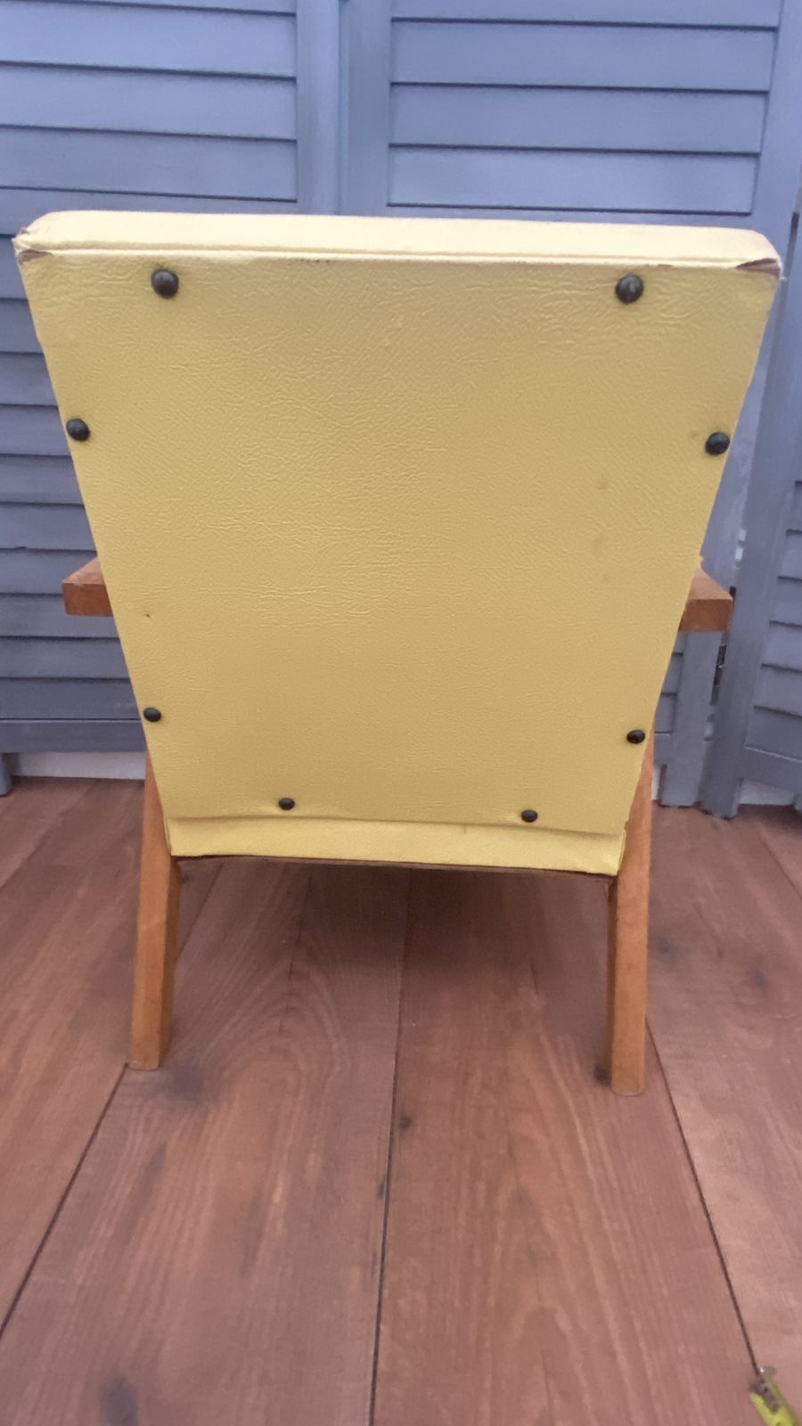 Vintage Mcm Danish Style Childs Chair Small Wooden Frame Yellow Vinyl photo buy