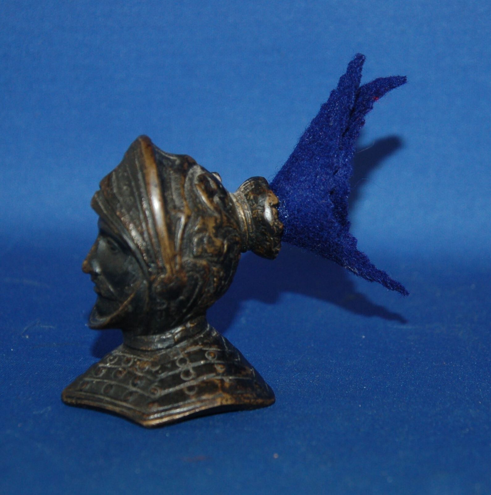 An Antique 1 Bronze Medieval Knight Head Pen Wipe photo for sale