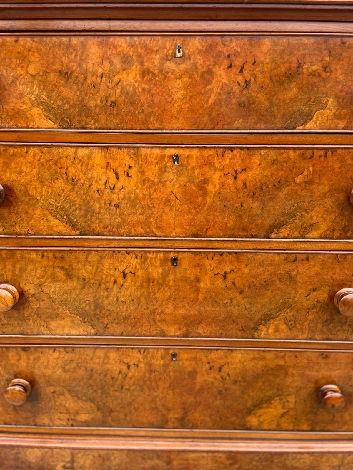 Stunning Victorian Figured Walnut Chest Of Drawers photo for sale