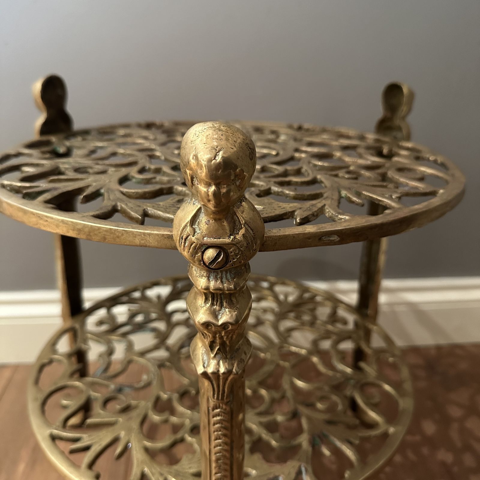 Vintage Ornate Brass 2 Tier Jardiniere Plant Stand Side Table Lion Claw Cherubs photo buy