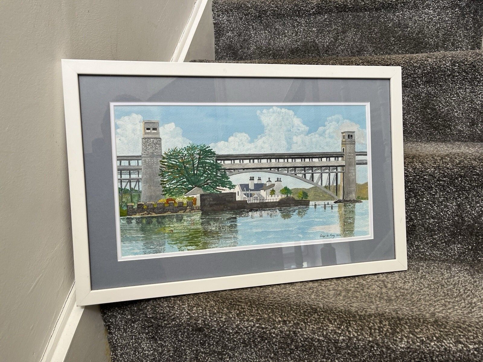 photo for sale Original Framed Watercolour Painting Britannia Bridge Menai Straits Anglesey