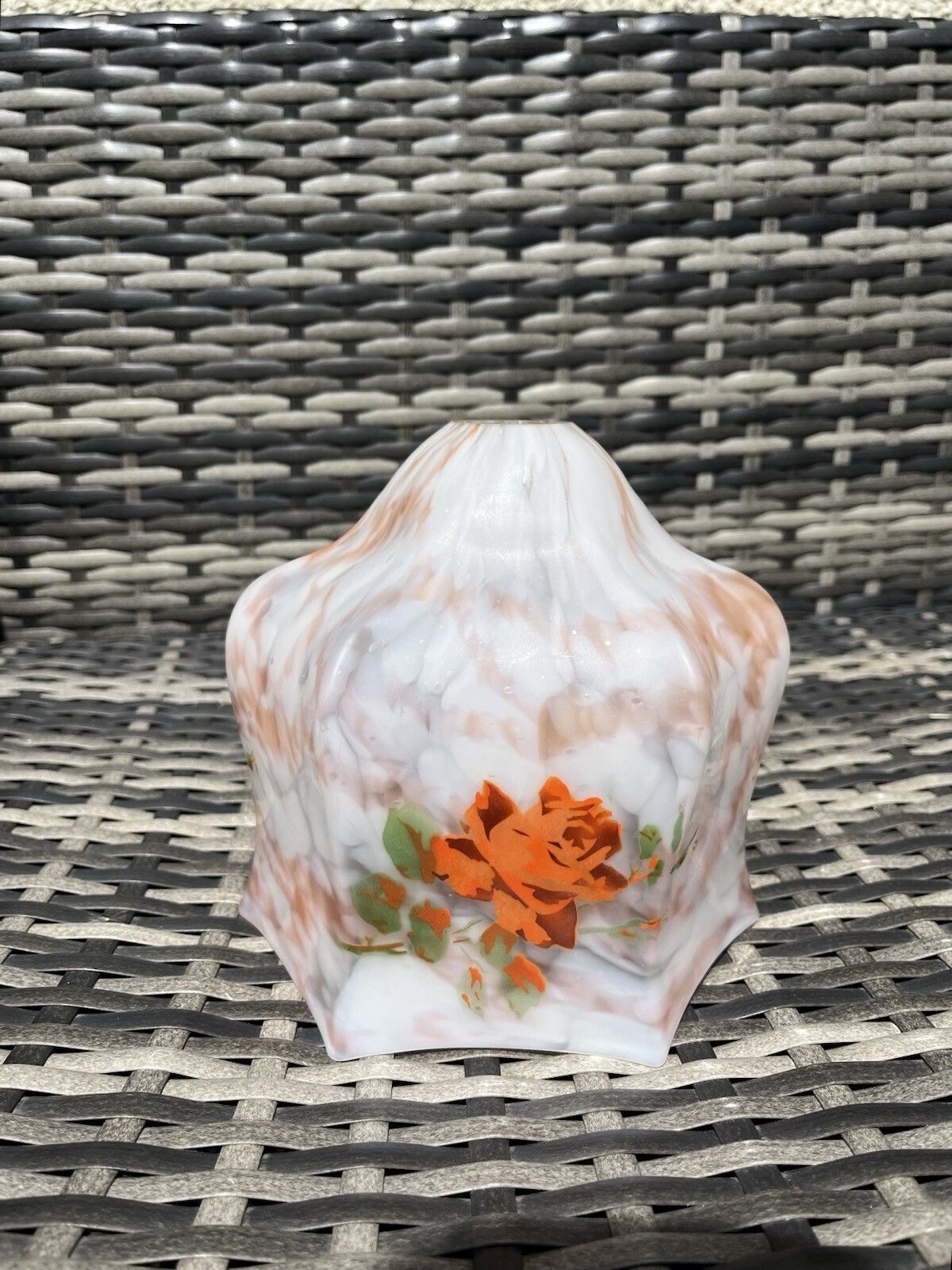 Antique 1920's Art Deco Floral Painted Marbled Glass Lamp Light Shade Vintage photo for sale