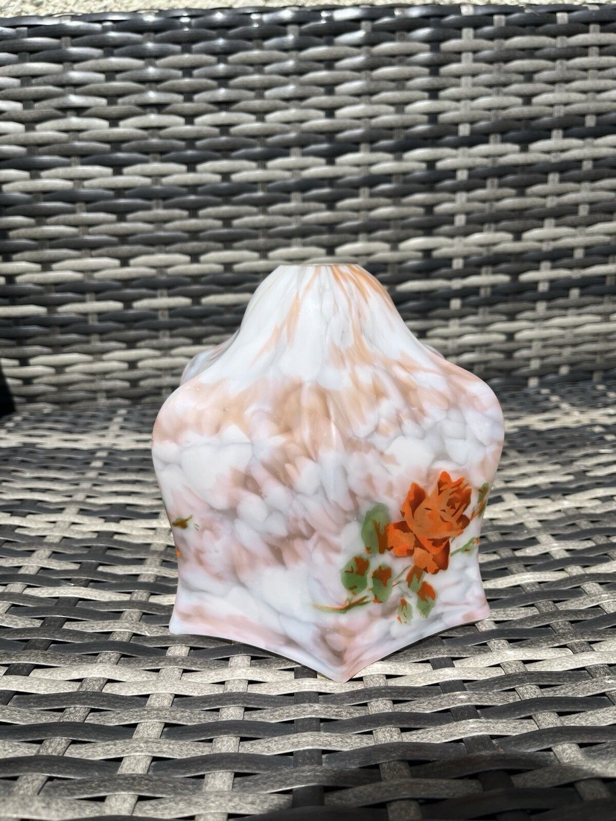 Antique 1920's Art Deco Floral Painted Marbled Glass Lamp Light Shade Vintage photo Lighting