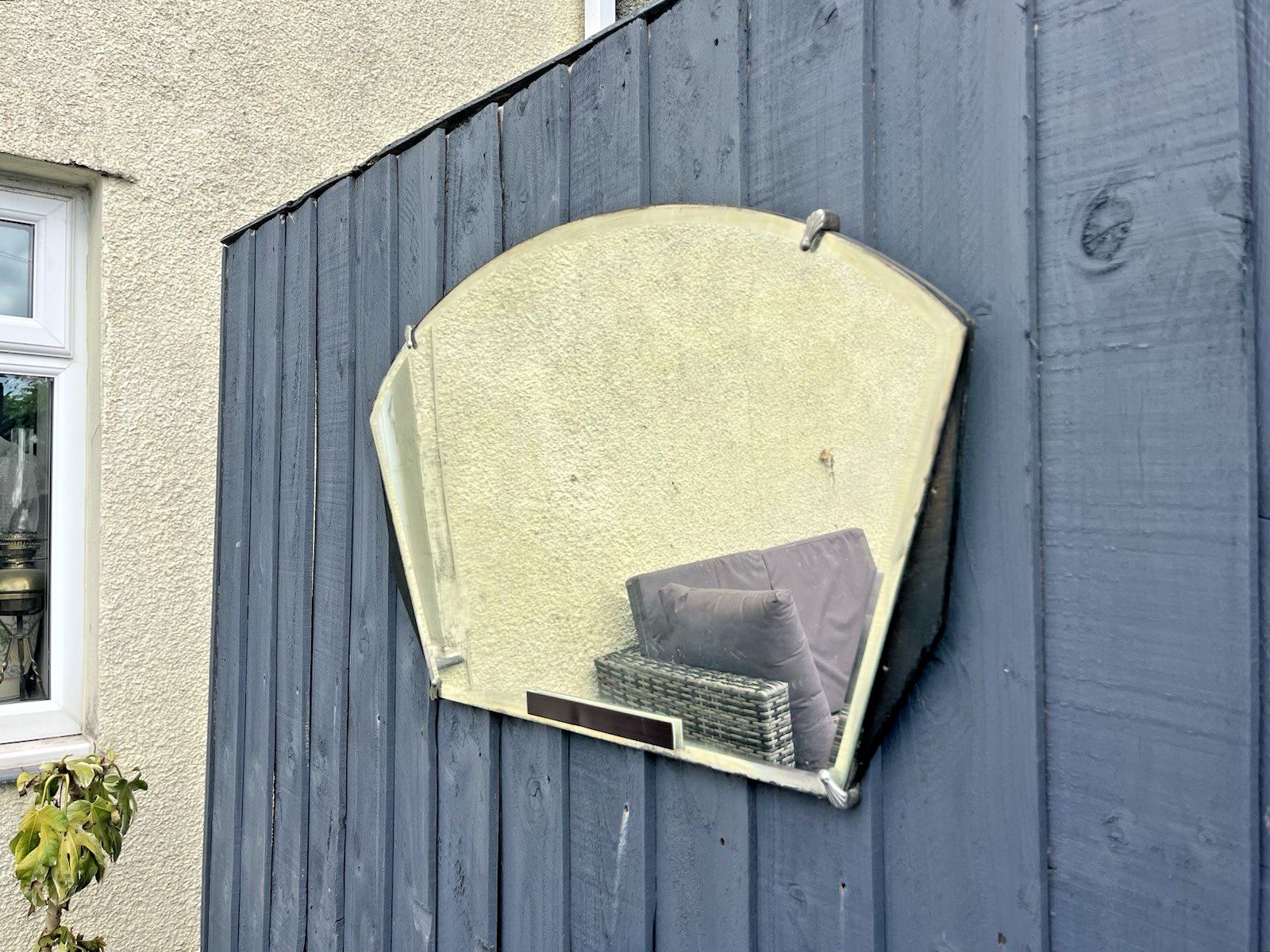 Antique Art Deco Fanned Bevelled Over Mantel Wall Hall Mirror Scallop Shell Clip photo 195.0