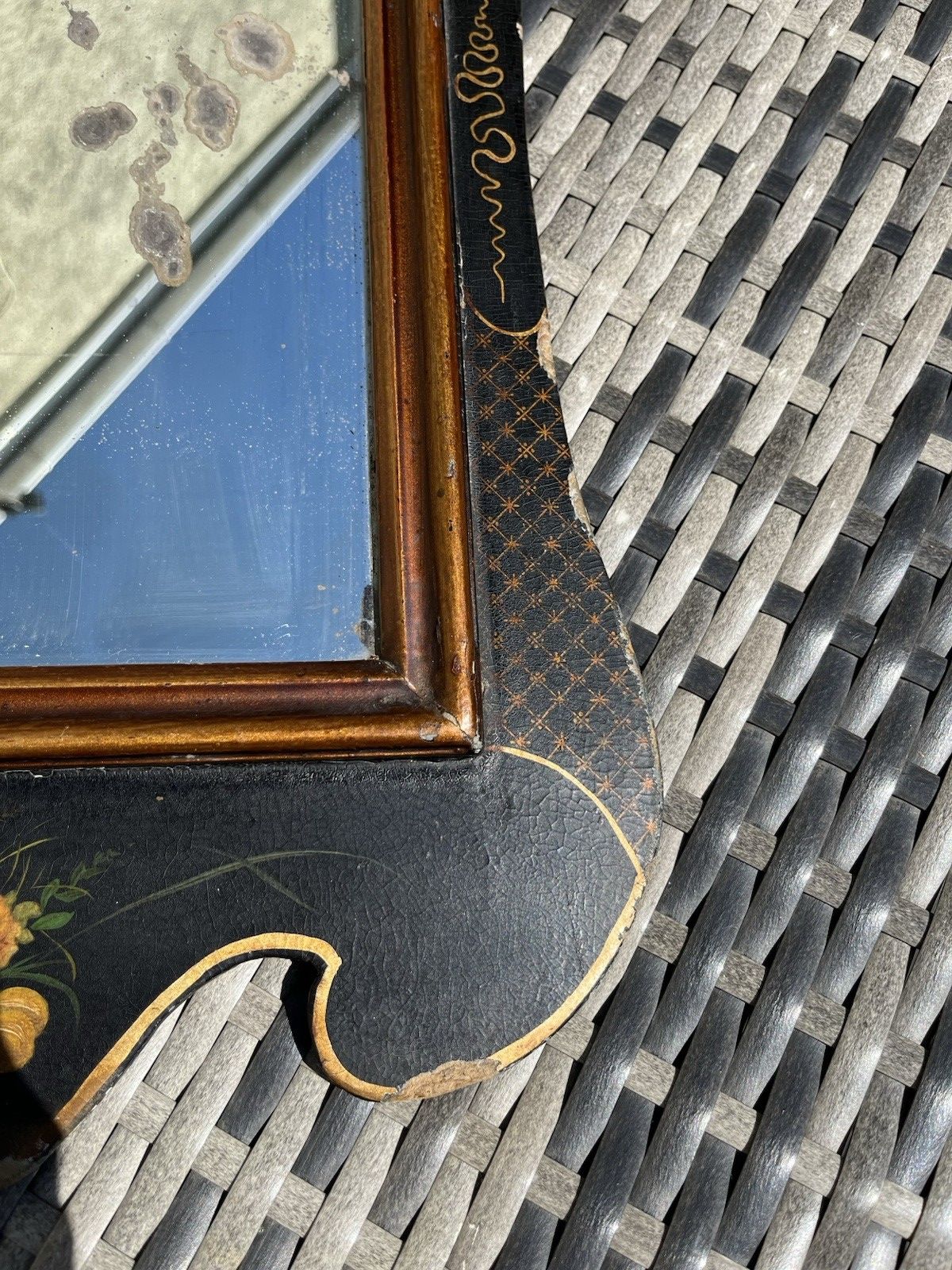 photo vinterior Antique C1890 Aesthetic Movement Lacquered Papier Mache Floral Black Gold Mirror