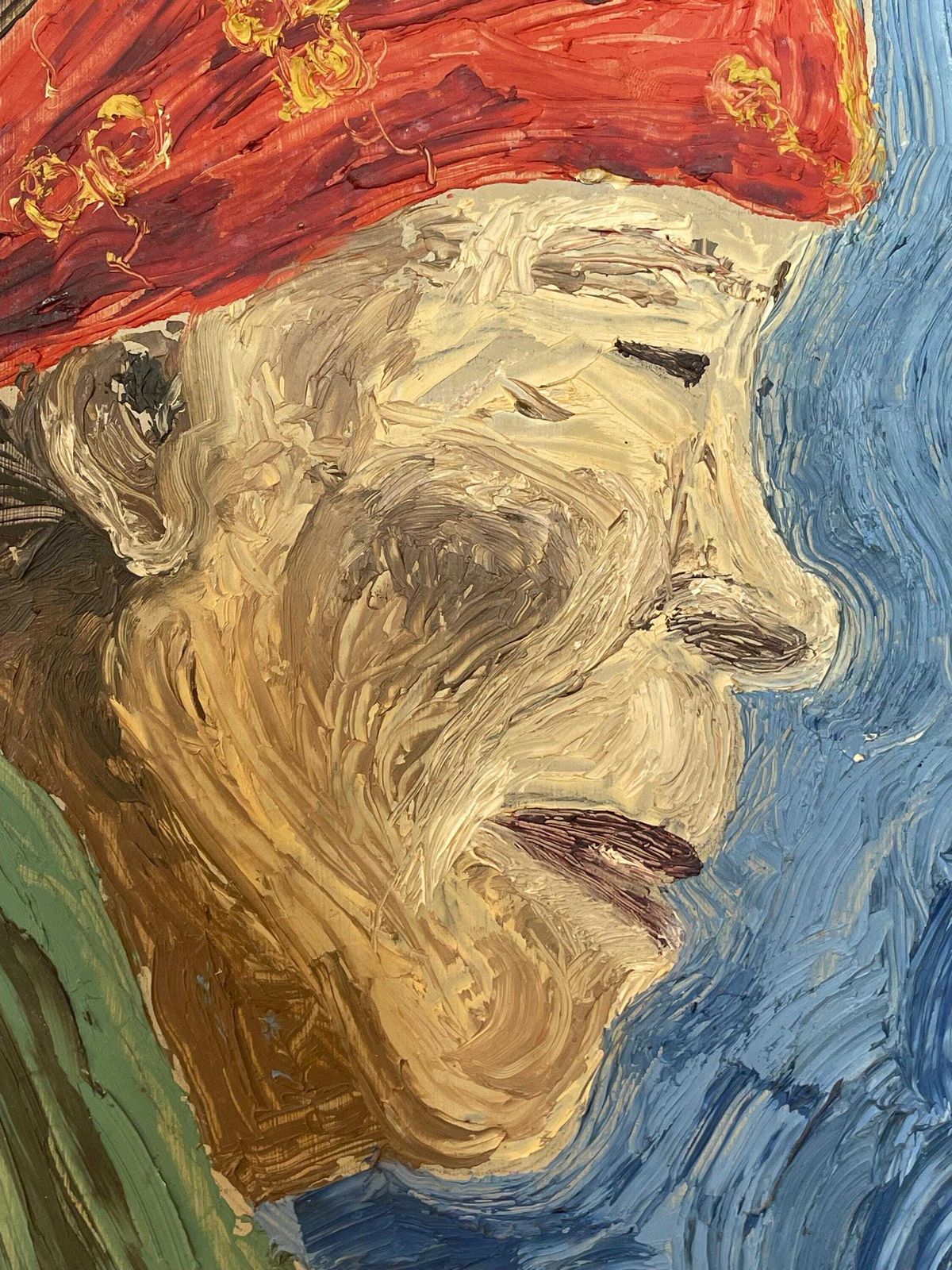 Unique Mid Century Expressionist Vintage Oil Painting From The 1970s With Portrait Motive In Strong Colours Framed In Wooden Frame photo buy