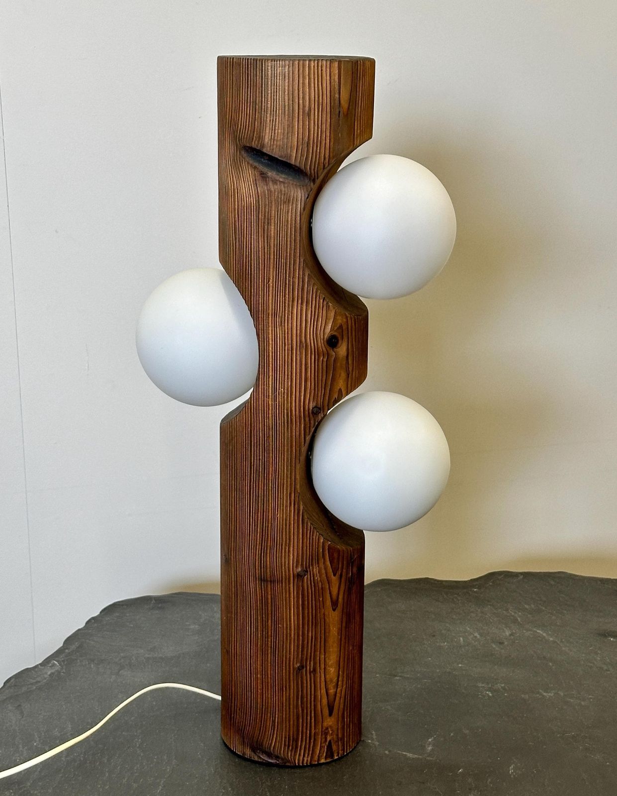 Brutalist Sculptural Pine Wood Table Or Floor Lamp By Temde Leuchten, Switzerland 1970s