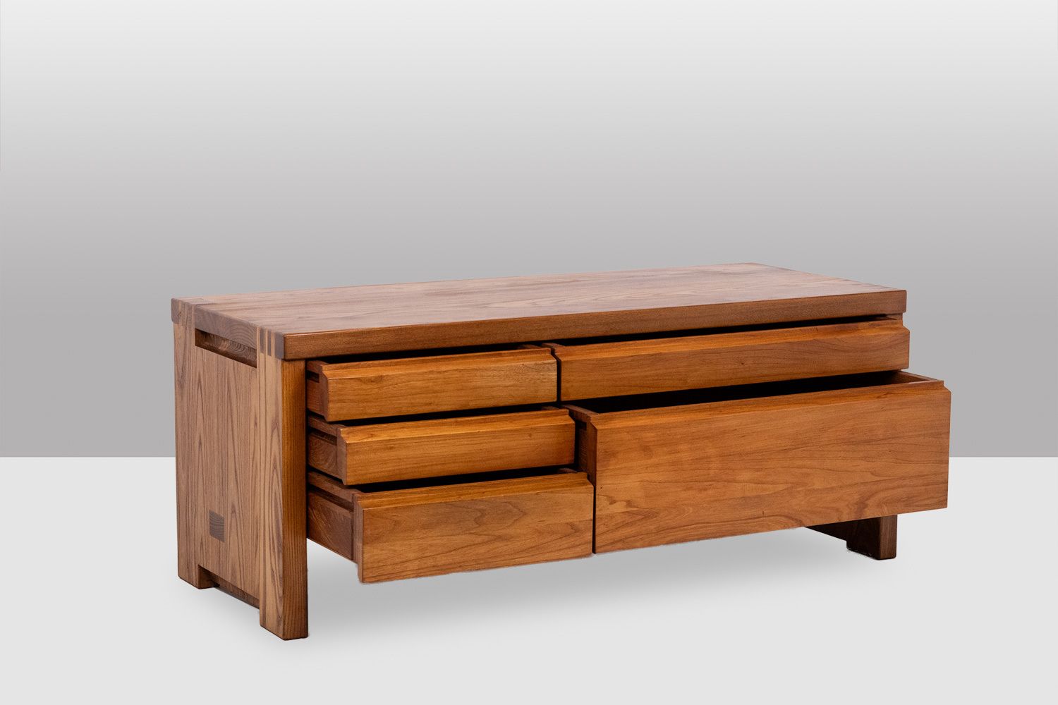 Pierre Chapo. Low Chest Of Drawers In Blond Elm. Circa 1970. photo vintage