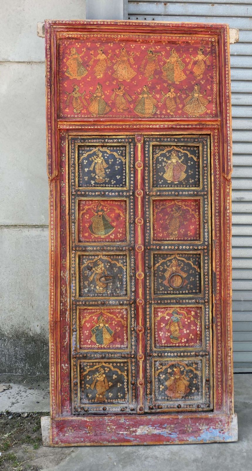 Vibrant Indian Painted Doors In Original Frame, Wall Art photo furniture