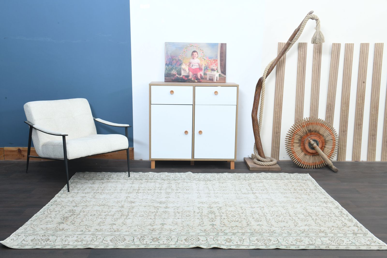 1960's Original Vintage Faded Green Beige Color Area Rug, Wool Oushak Carpet, Handmade Turkish Area Rugs, Living Room Decor, Bedroom Decor, Washable photo Textiles