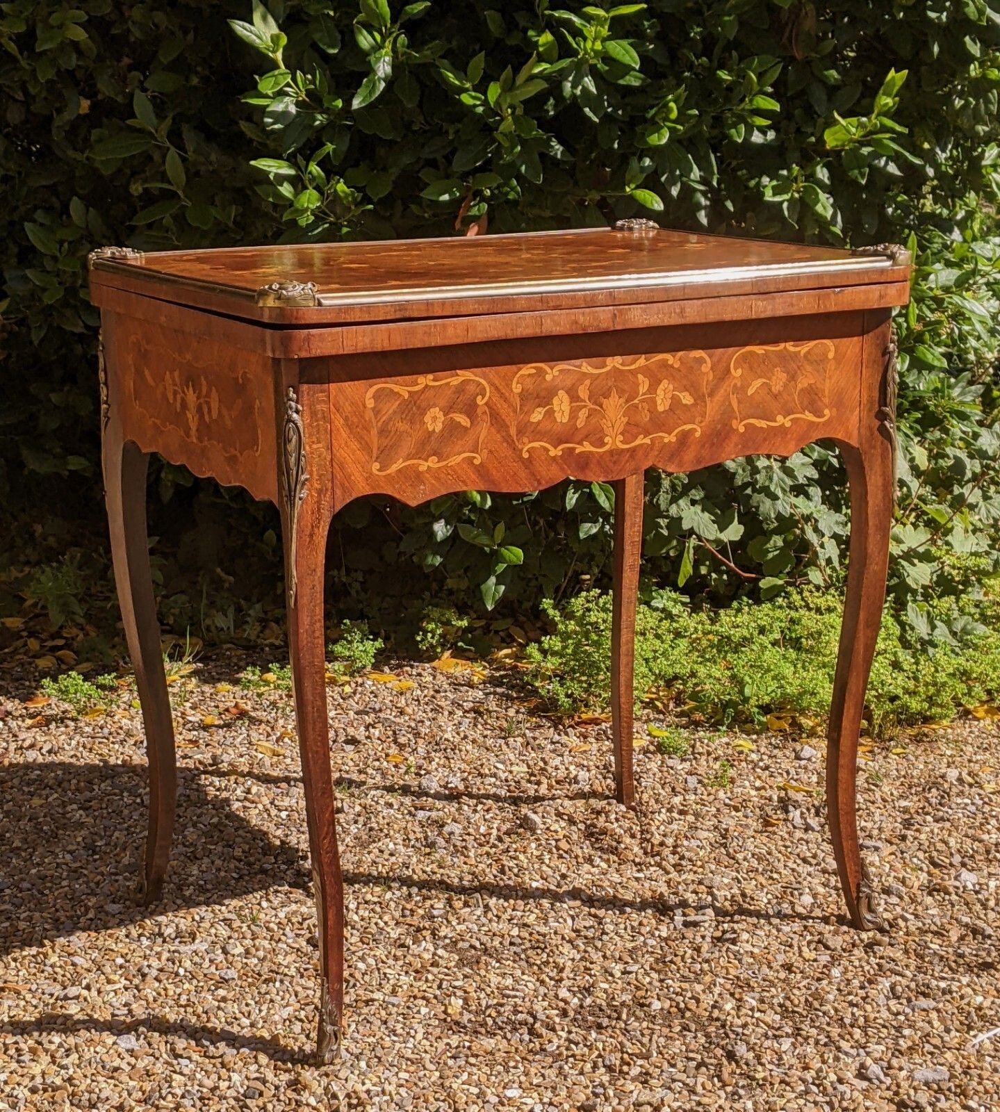 Antique French Walnut Parquetry Card Table 19th Century Backgammon