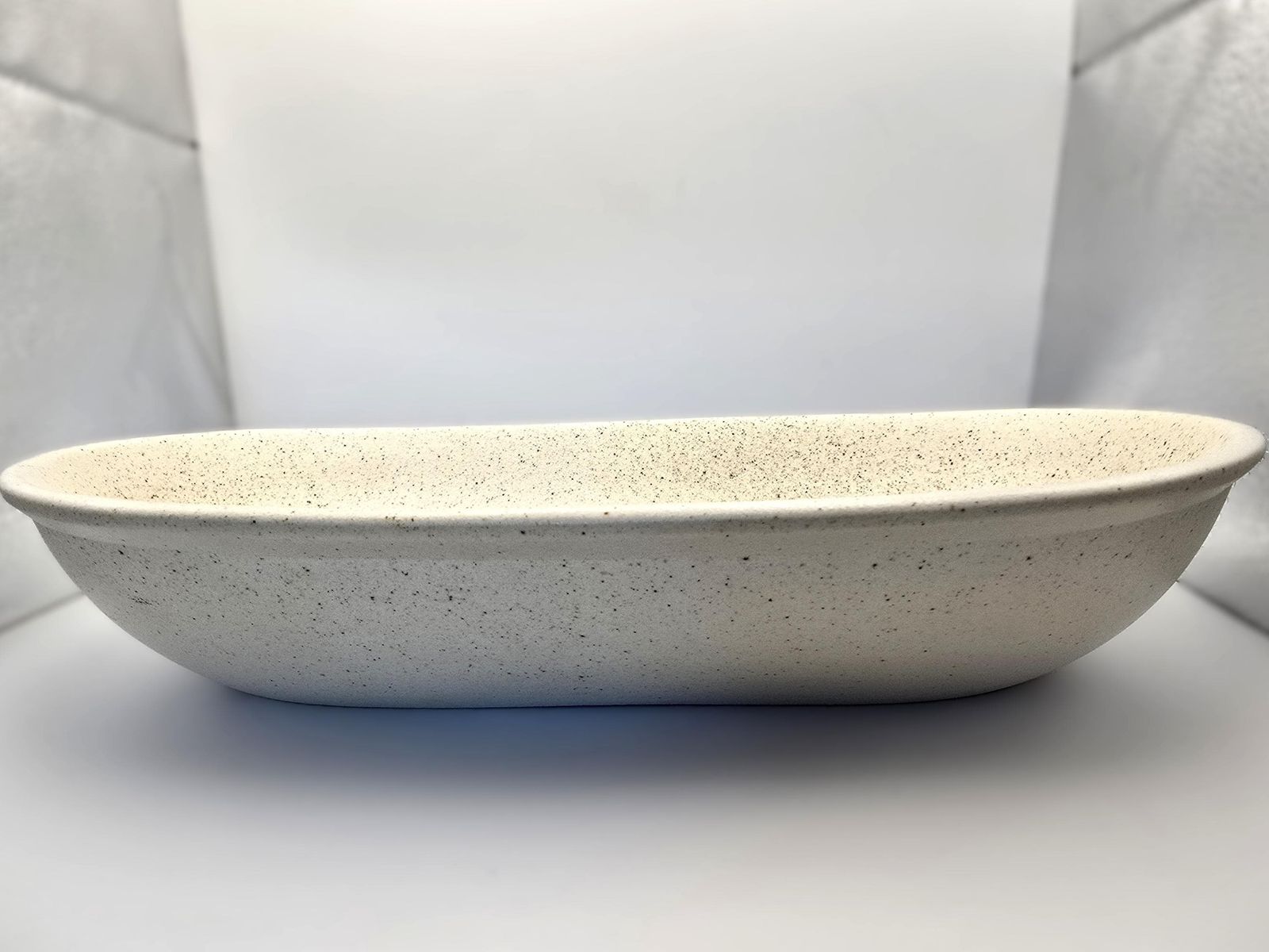 Mcm Xl Stoneware Dish   Lapid Studio Pottery Israel Art Ceramic Bowl With Geometric Black And Orange Design Signed Batia photo 140.0