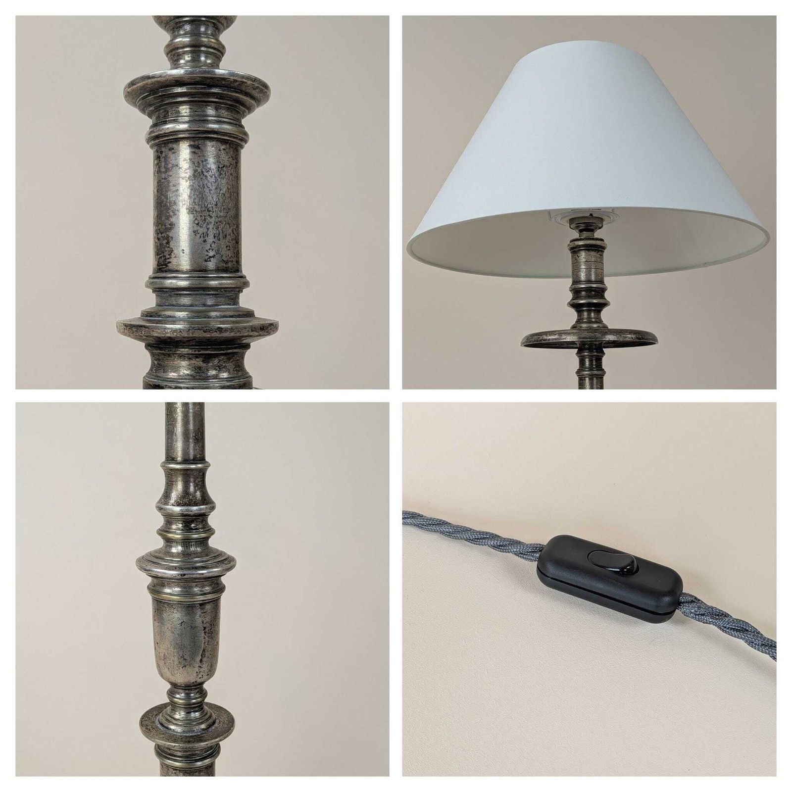 Antique French Silver Plated Bronze Table Lamp Elegant Lighting Home Decor Reading Lamp Accent Light photo buy