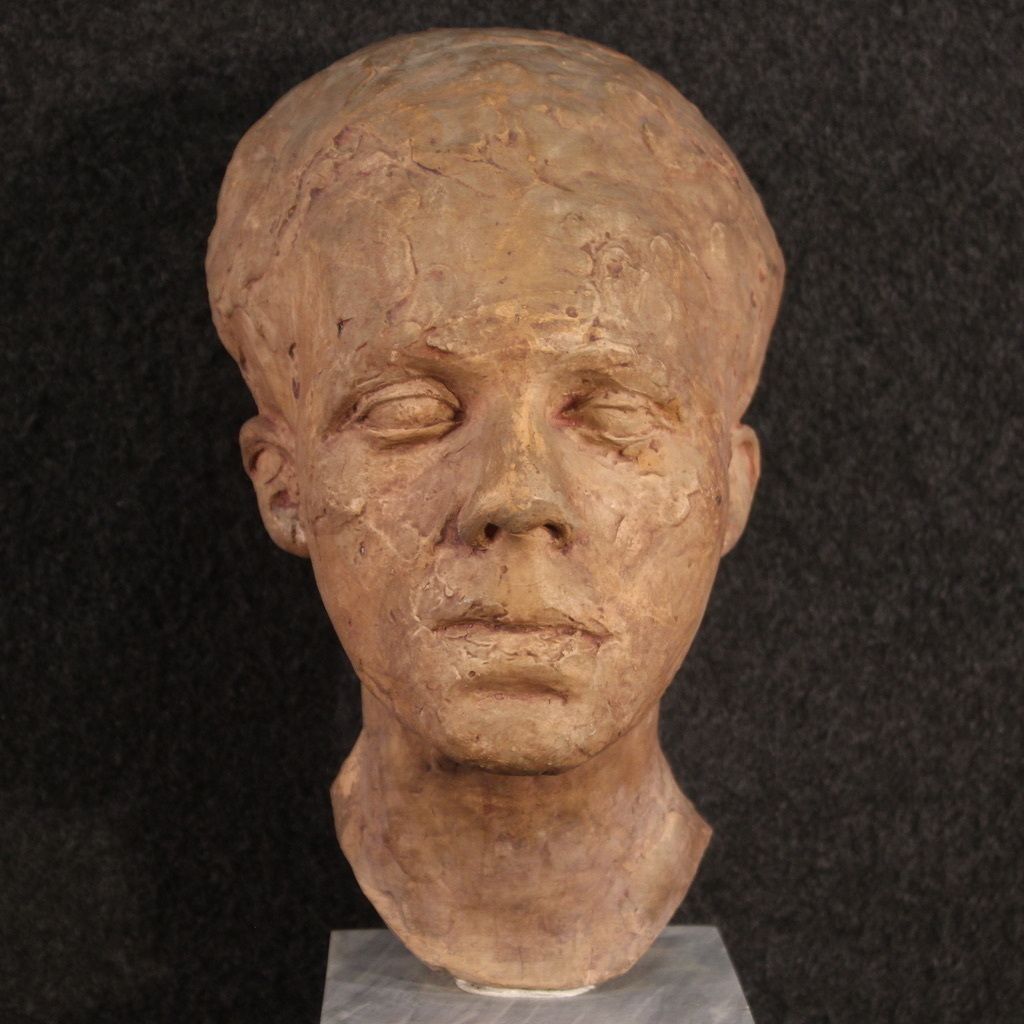 Terracotta Sculpture With Marble Base From The 20th Century photo for sale