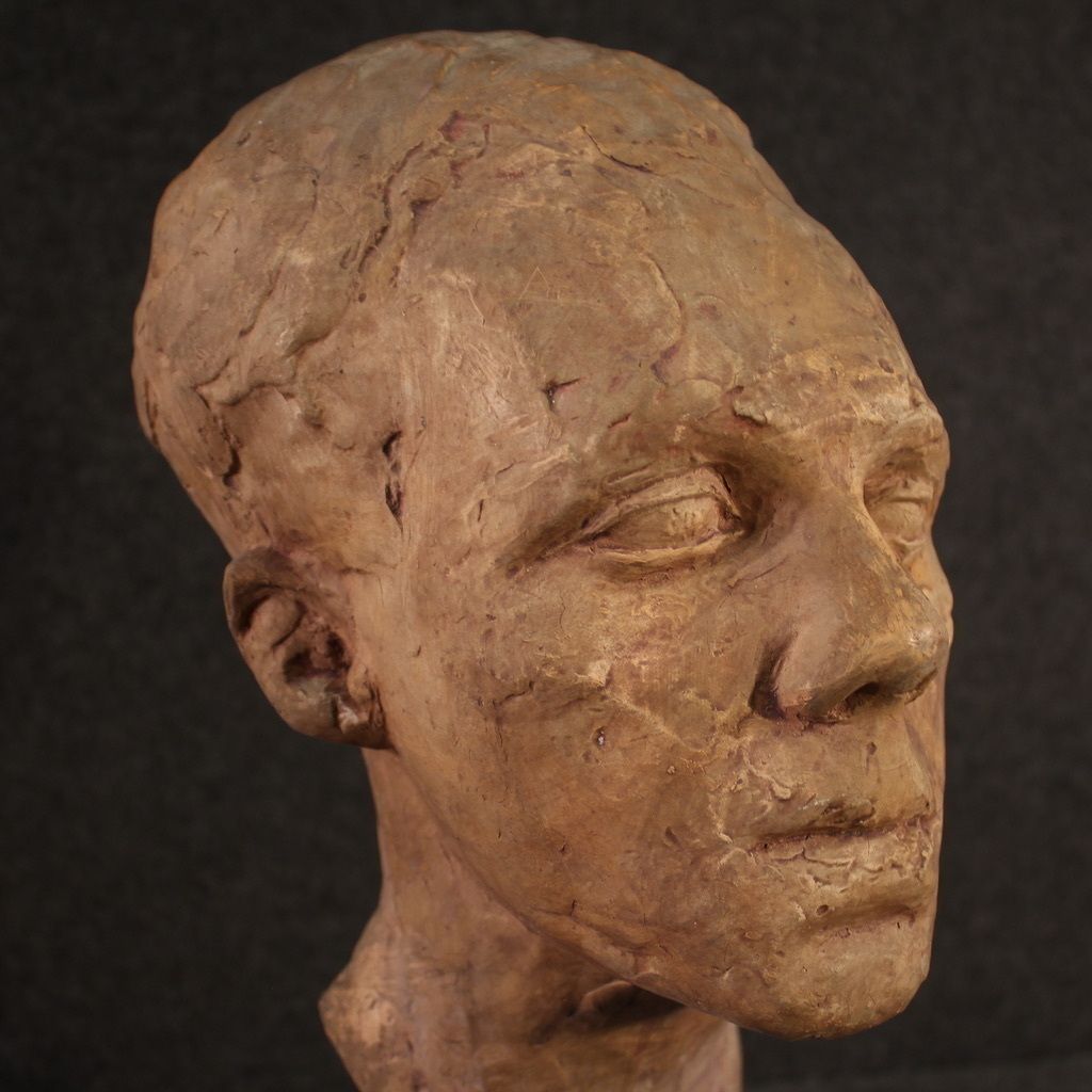 Terracotta Sculpture With Marble Base From The 20th Century photo vinterior