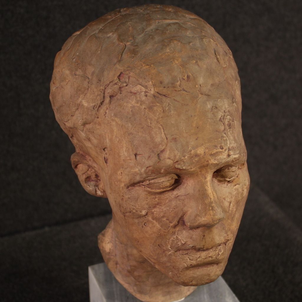 photo for sale Terracotta Sculpture With Marble Base From The 20th Century
