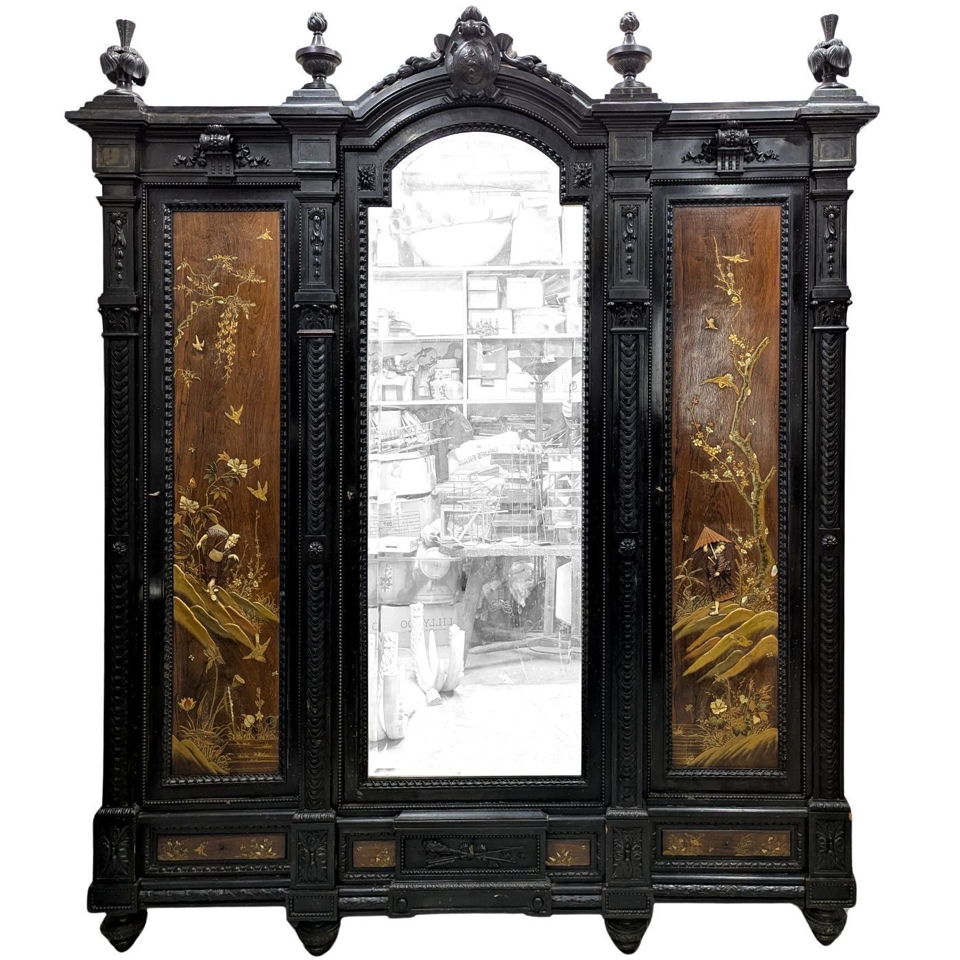 Napoleon III Armoire Decorated With Lacquer Panels And Japanese Inlays, Meiji Period