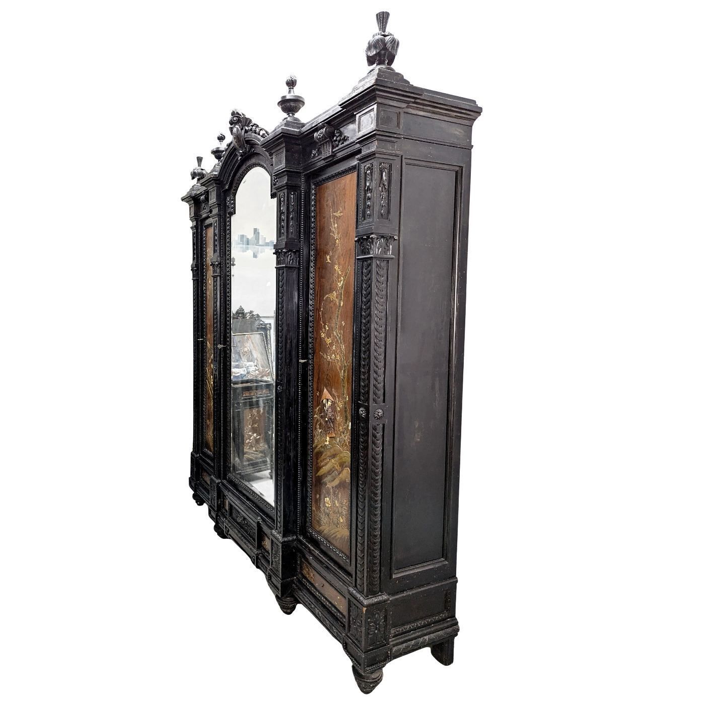 Napoleon III Armoire Decorated With Lacquer Panels And Japanese Inlays, Meiji Period photo for sale