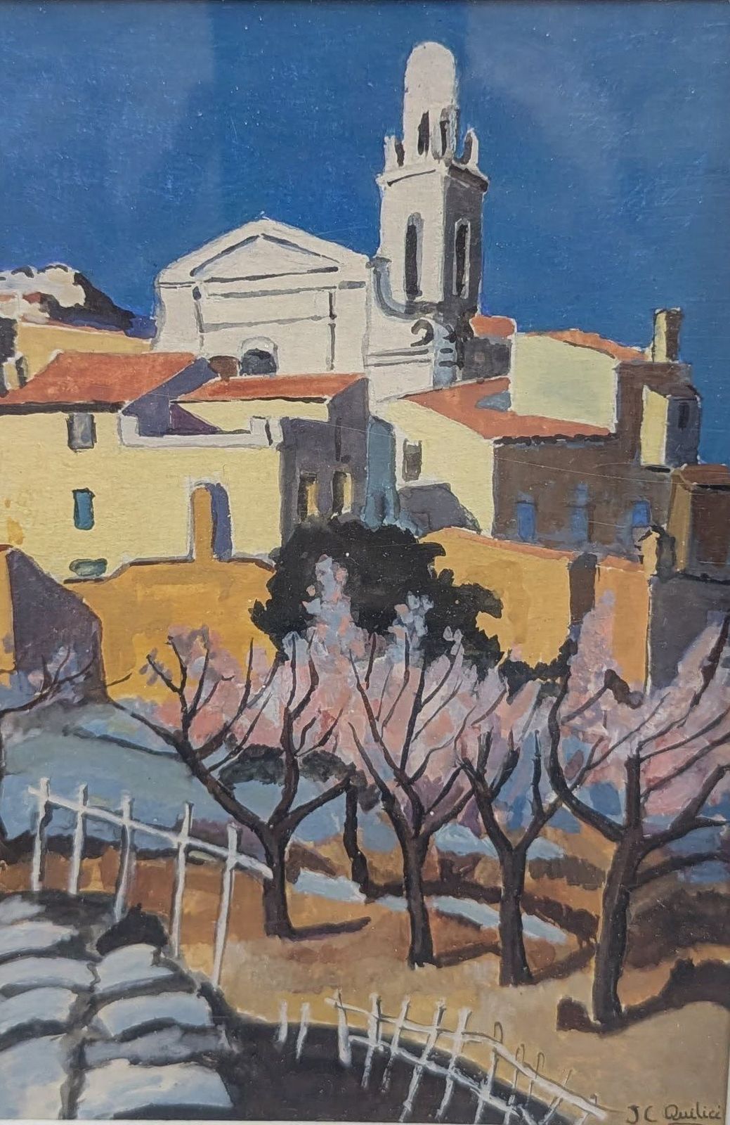 Jean Claude Quilici (1941 2022) — "Southern View, Spring In Provence" — Gouache On Cardboard, Signed Lower Right photo furniture