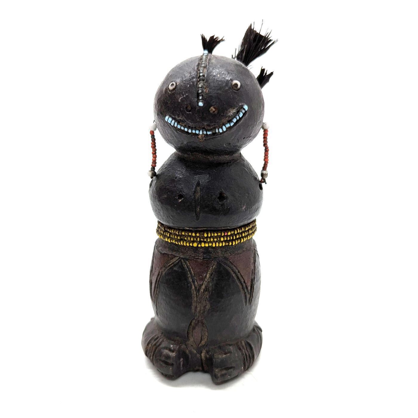 Tribal Statuette In Carved And Beaded Wood – West Or Central Africa, 20th Century