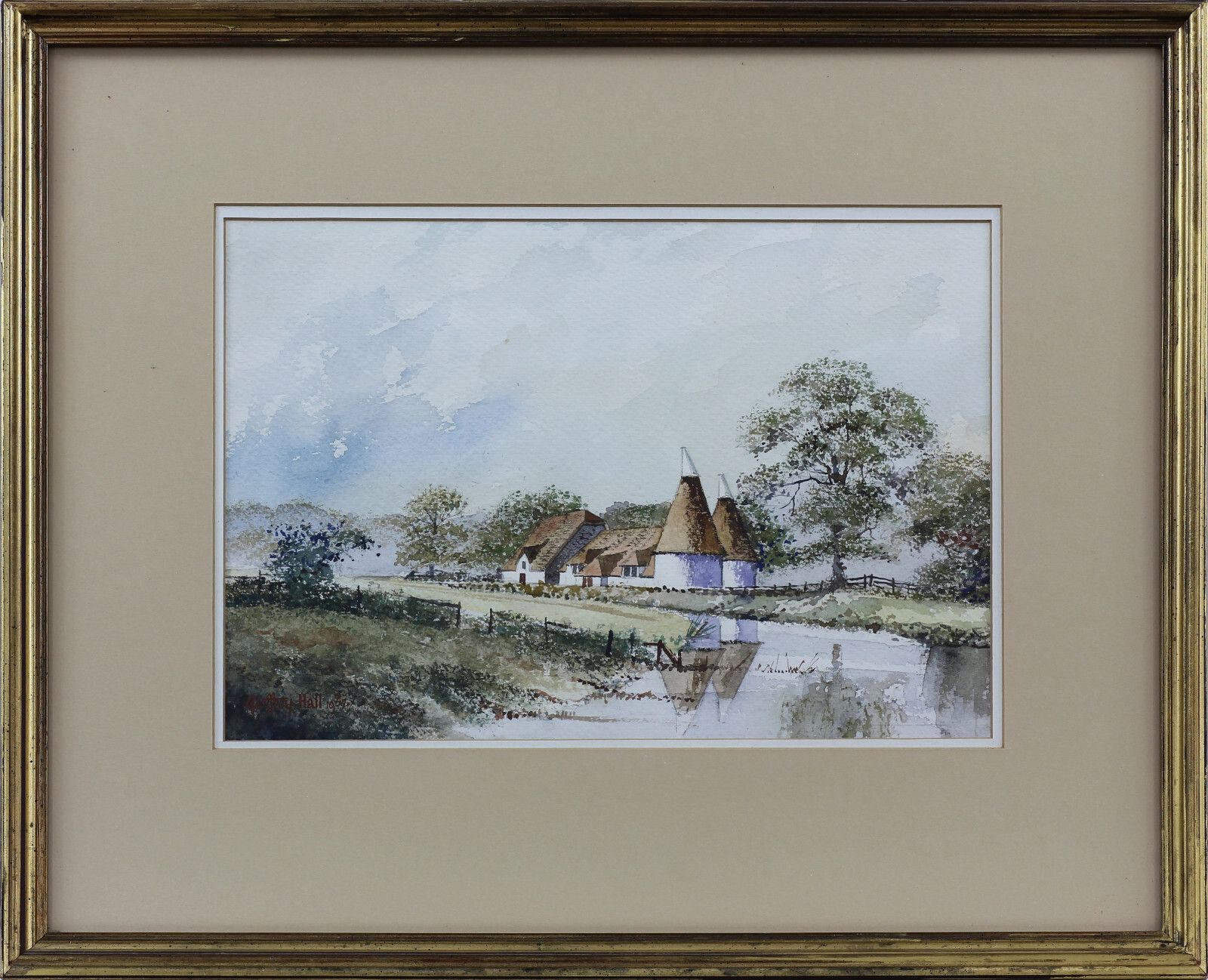 Watercolour By Geoffrey John Hall. Kent Farmbuilding With Oast Houses photo Art