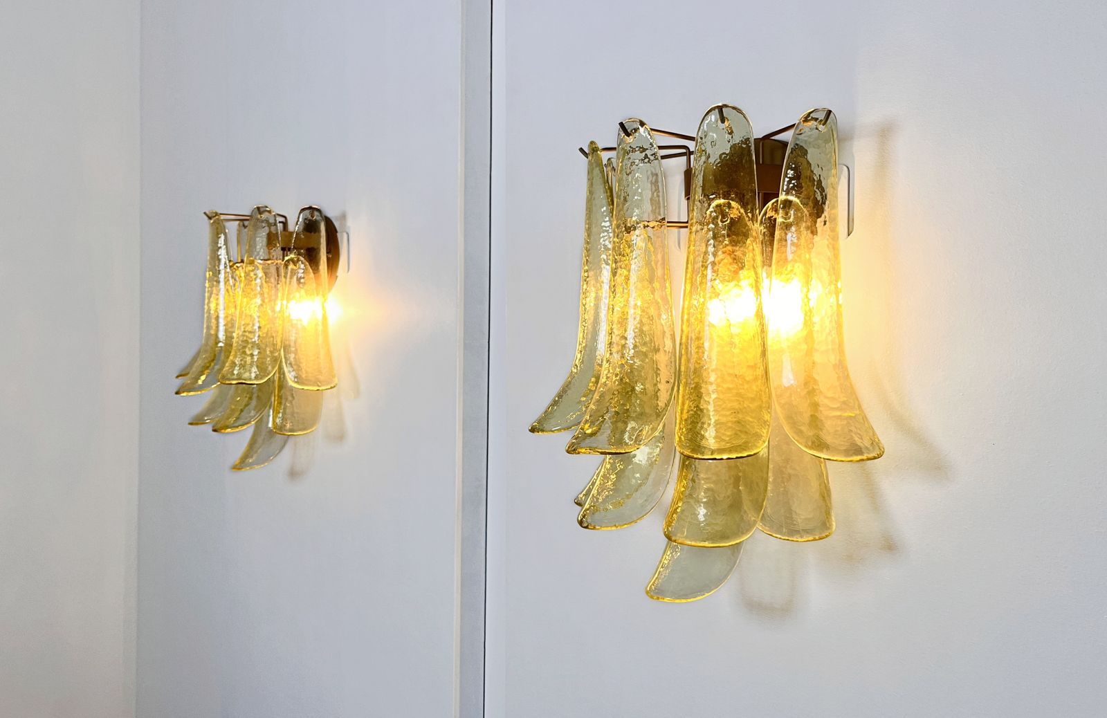 photo for sale Pair Of Vintage Italian Murano Wall Lights   Mazzega   10 Green Glasses