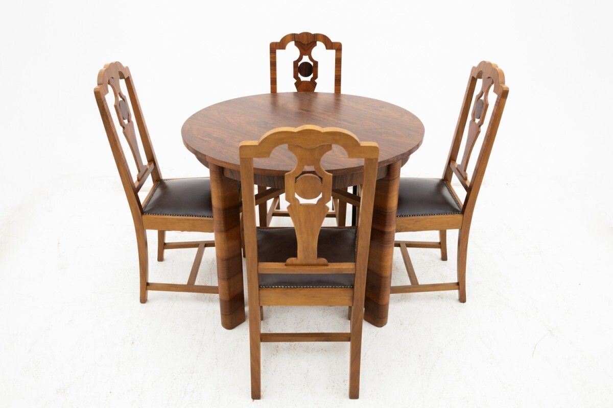 Round Table With Chairs In Art Deco Style, Poland, 1940s. photo furniture