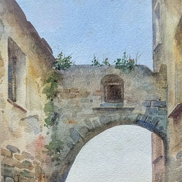 Watercolor Village Street, Late 19th Century By Luigi Allavena 1878/1959 photo for sale