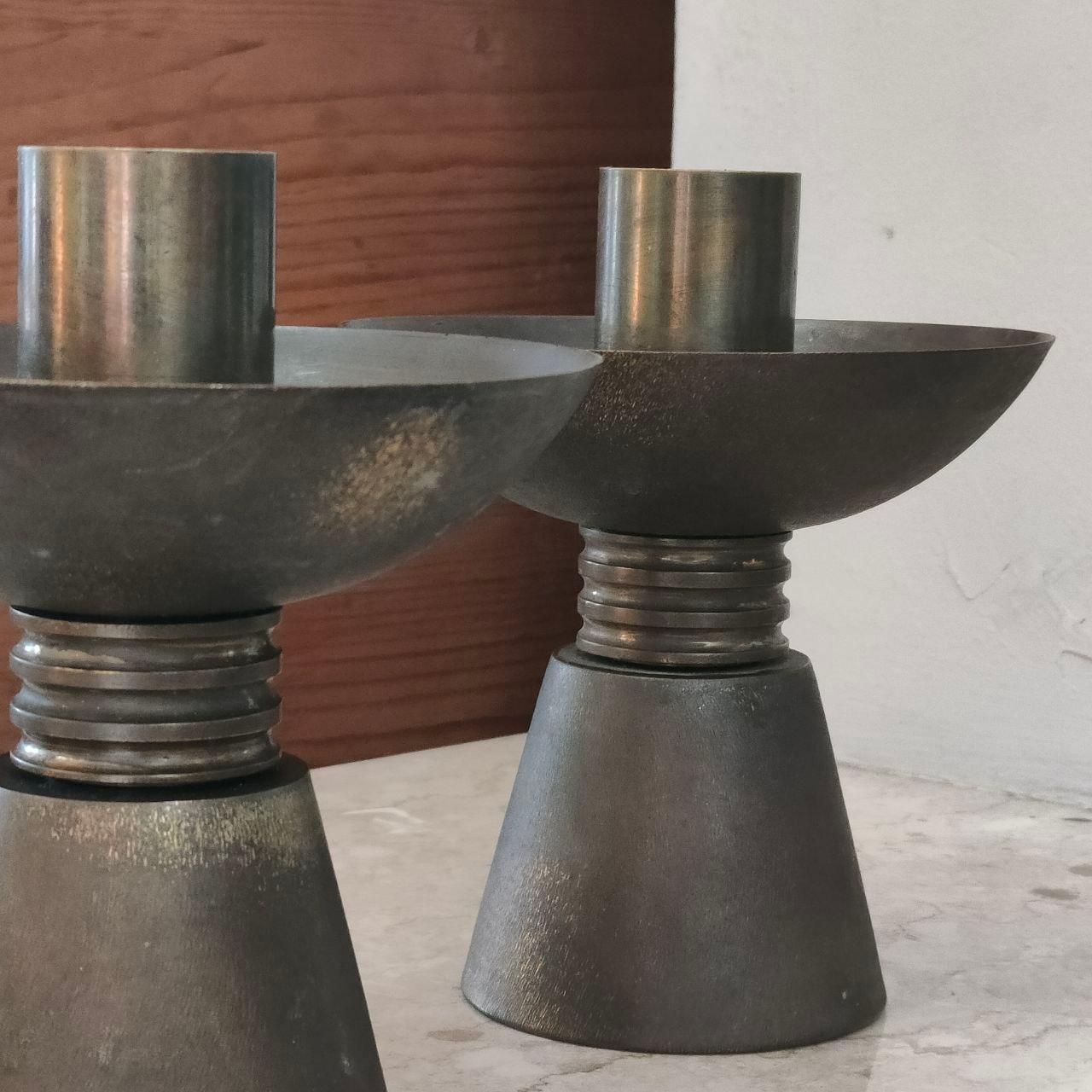 photo furniture Pair Of 1930s Italian Art Deco Solid Brass Candelabras With Original Patina