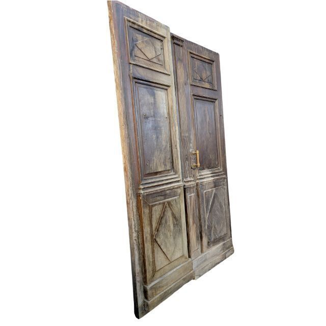 Pair Of Carved Wooden Doors With Molded Panels, Antique Ironwork – France, Louis XVI Period, Late 18th Century photo furniture