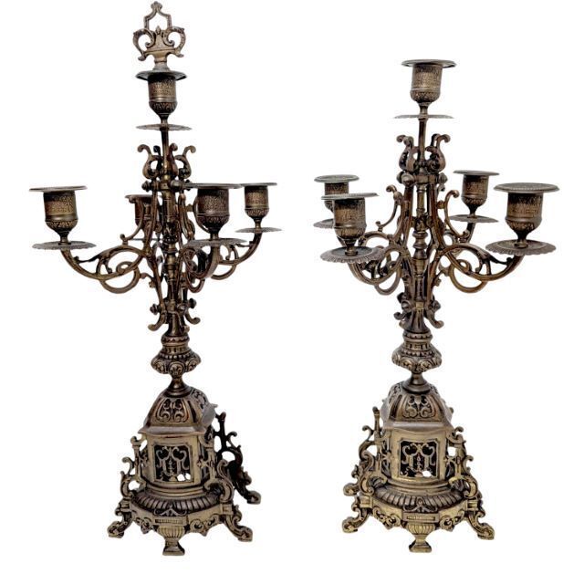 Pair Of Bronze Candlesticks With Double Brown Patina