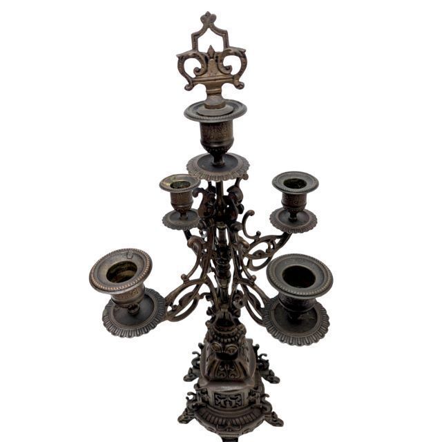 Pair Of Bronze Candlesticks With Double Brown Patina photo Home Decor
