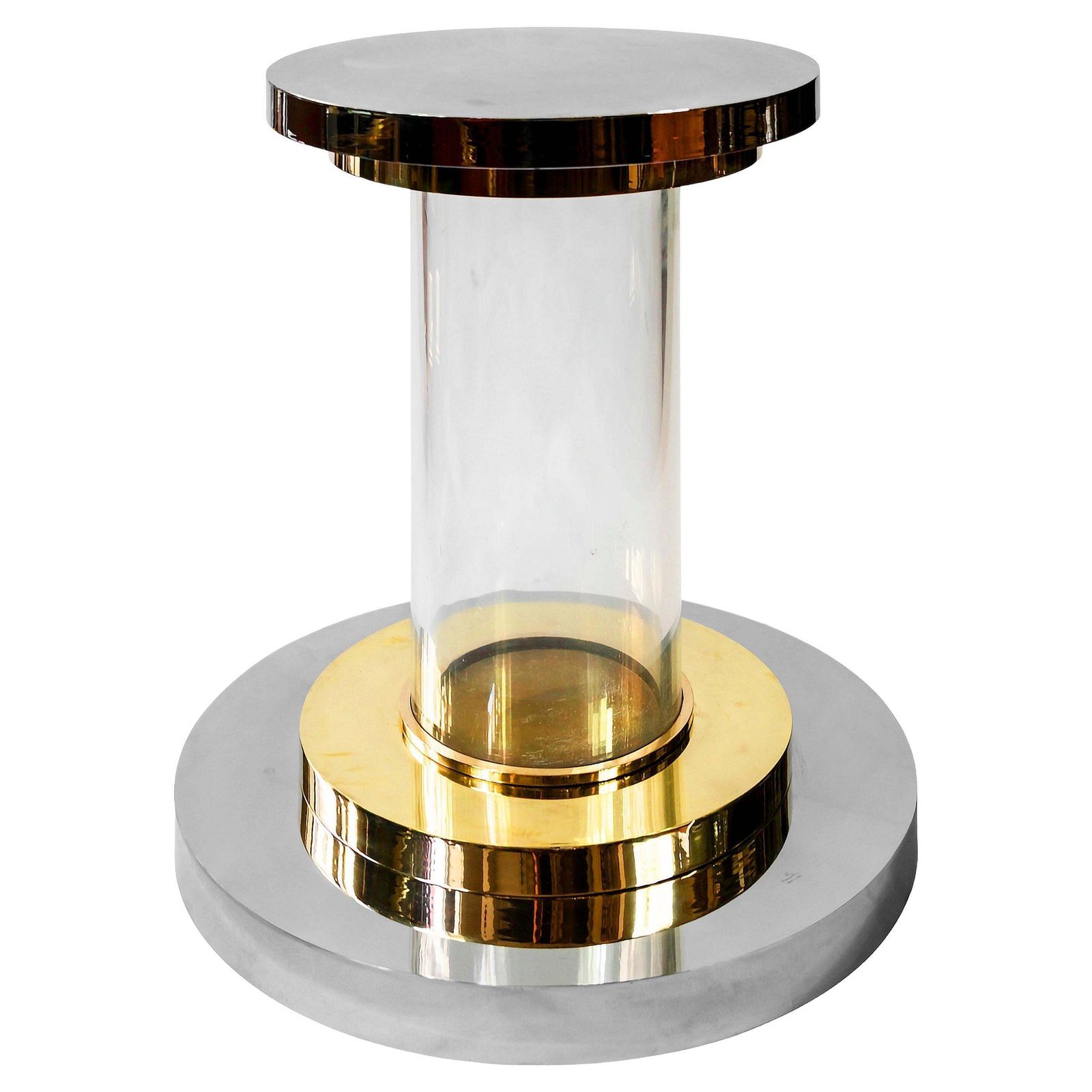 Italian Brass, Chrome And Lucite Table Base Signed Romeo Rega, From, 1970s