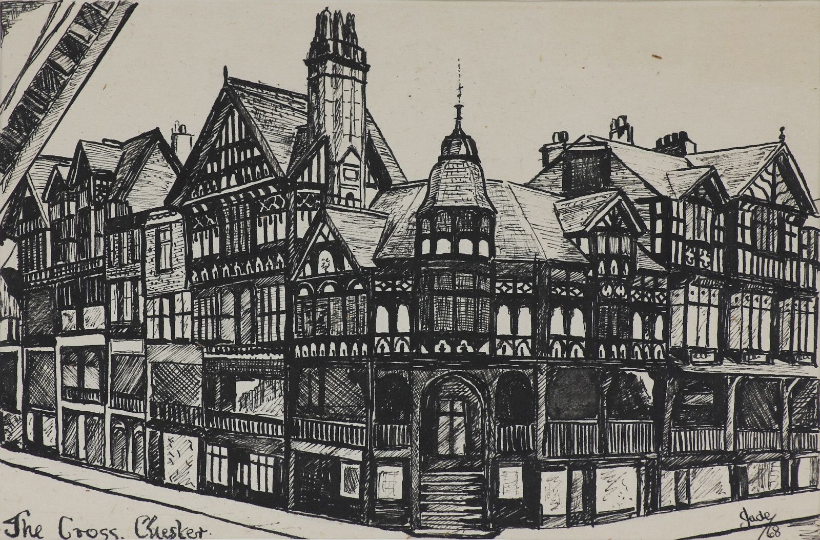 Pen And Ink Drawing Possibly By Marjorie Slade. Titled "The Cross Chester" photo furniture