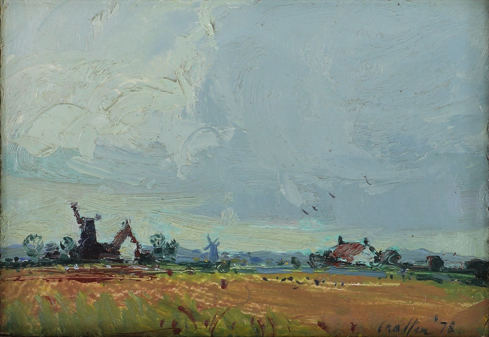 Oil On Board By Geoffrey Chatten. Norfolk Windmills photo furniture