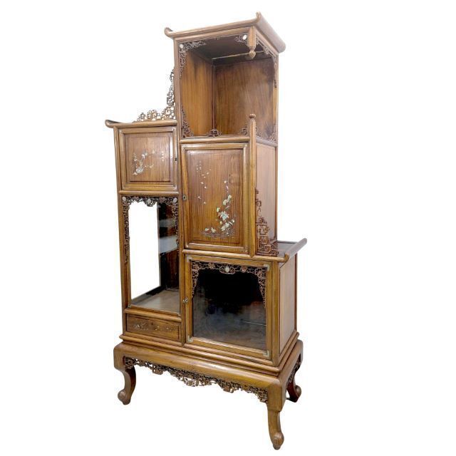 Indochinese Cabinet Inlaid With Mother Of Pearl, Silver And Copper