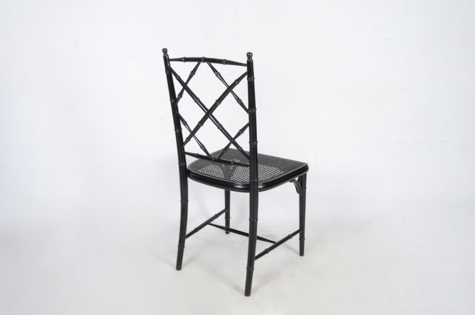 Set Of Eight Hollywood Regency Black Lacquered Rattan/Faux Bamboo Dining Chairs In The Manner Of Maison Jansen, France photo furniture