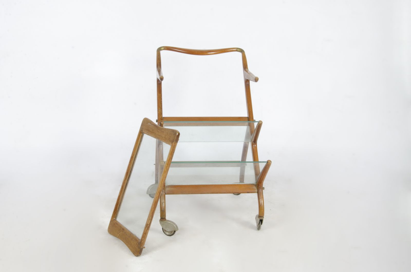 Mid 20th Century Modern Wood Serving Cart/Trolley With Removable Glass Trays Designed By Ico Parisi For Angelo De Baggis, Italy photo furniture