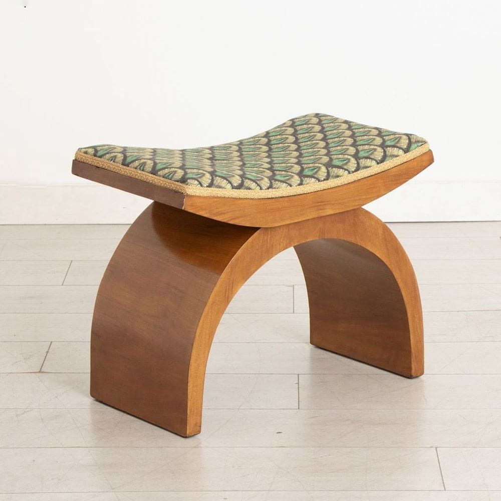 Art Deco Bentwood Stool In Walnut By Hille Re Upholstered In Art Deco Fabric photo vintage