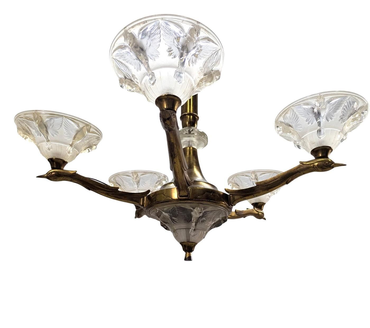 Boris Lacroix Art Deco Molded Glass Chandelier photo furniture