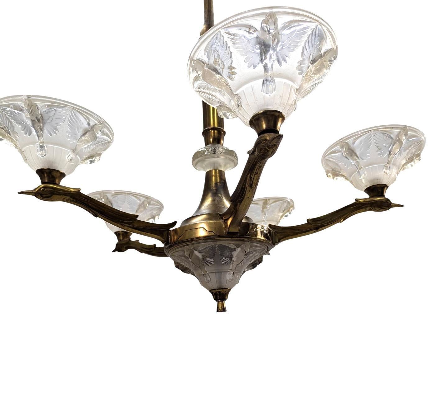 Boris Lacroix Art Deco Molded Glass Chandelier photo for sale