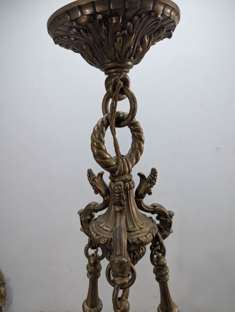 Monumental Chandelier In Patinated Bronze And Alabaster – Mythological Decor photo 12588.0